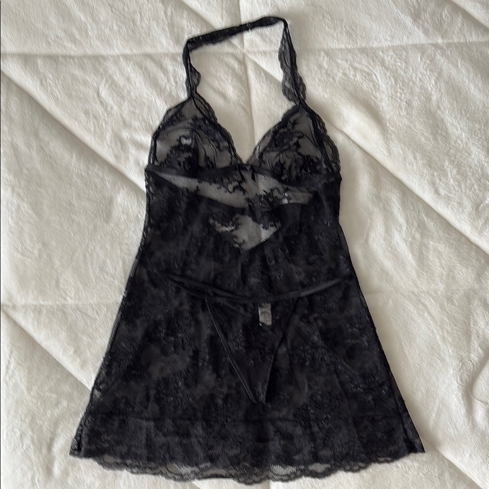 Victoria's Secret Black Lace Chemise with Adjustable Straps